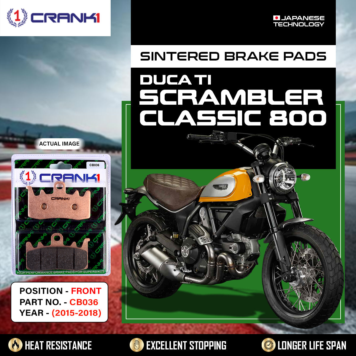 Sintered Brake Pads For Ducati Scrambler Classic 800	(2015-2018) - Front - CB036 - 2 Sets - CRANK1