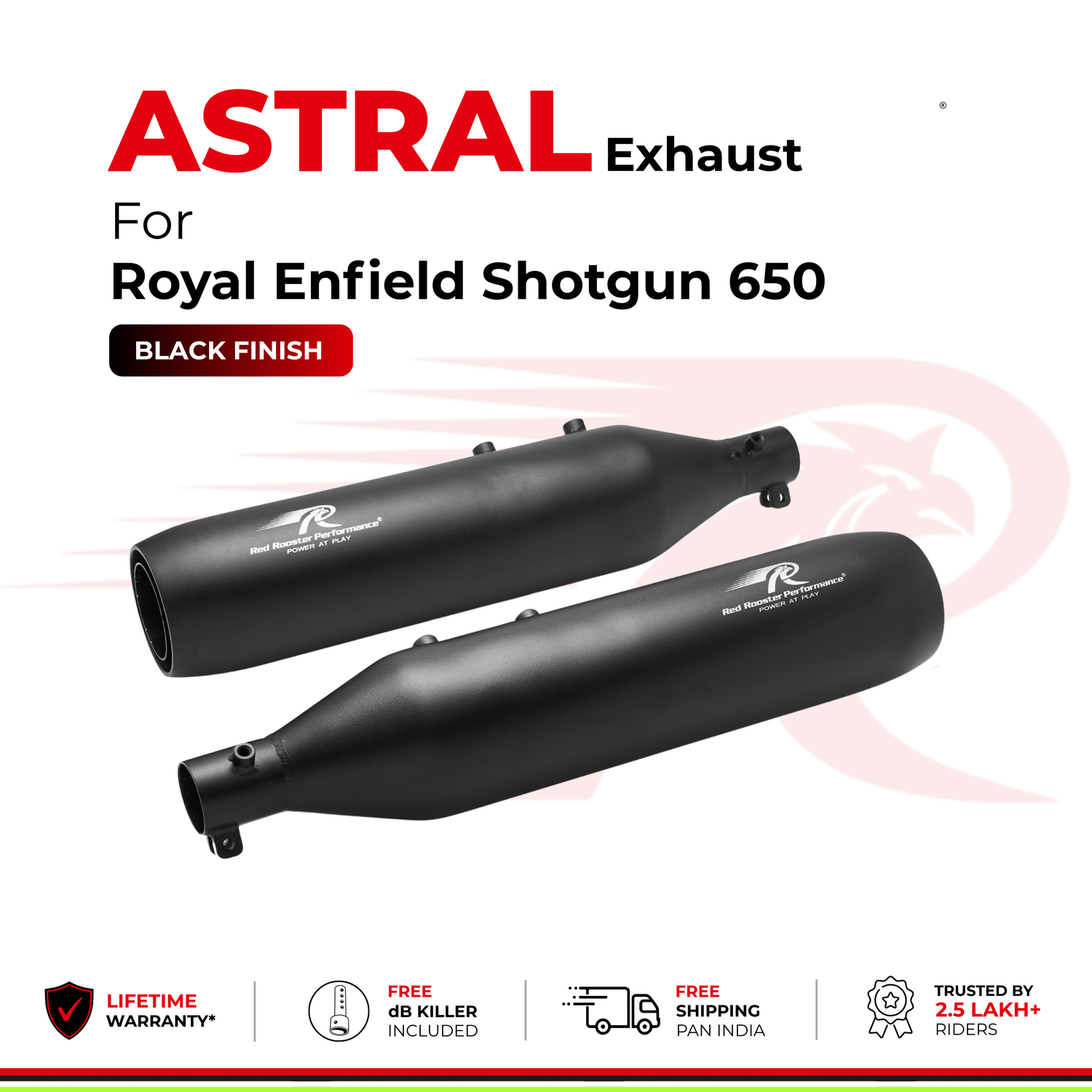 Red Rooster Performance Astral Exhaust for Royal Enfield Shotgun 650 – Black