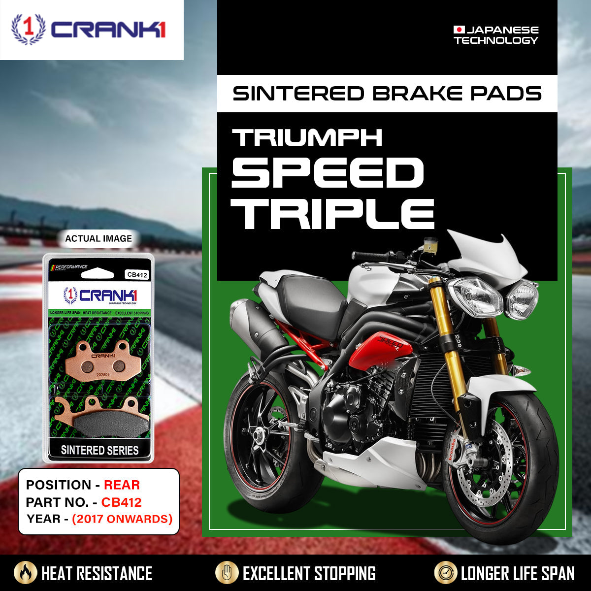 Sintered Brake Pads For Triumph Speed Triple (2017 Onwards) - Rear - CB412 - 1 Set - CRANK1
