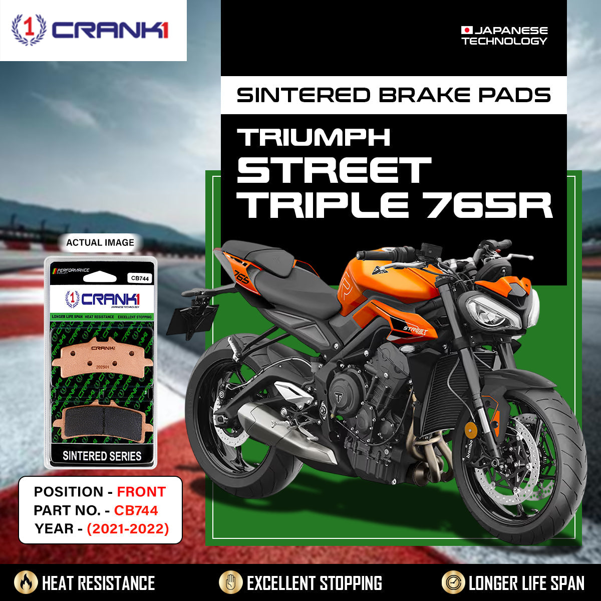 Sintered Brake Pads For Triumph Street Triple 765R (2021-2022) - Front - CB744 - 2 Sets - CRANK1