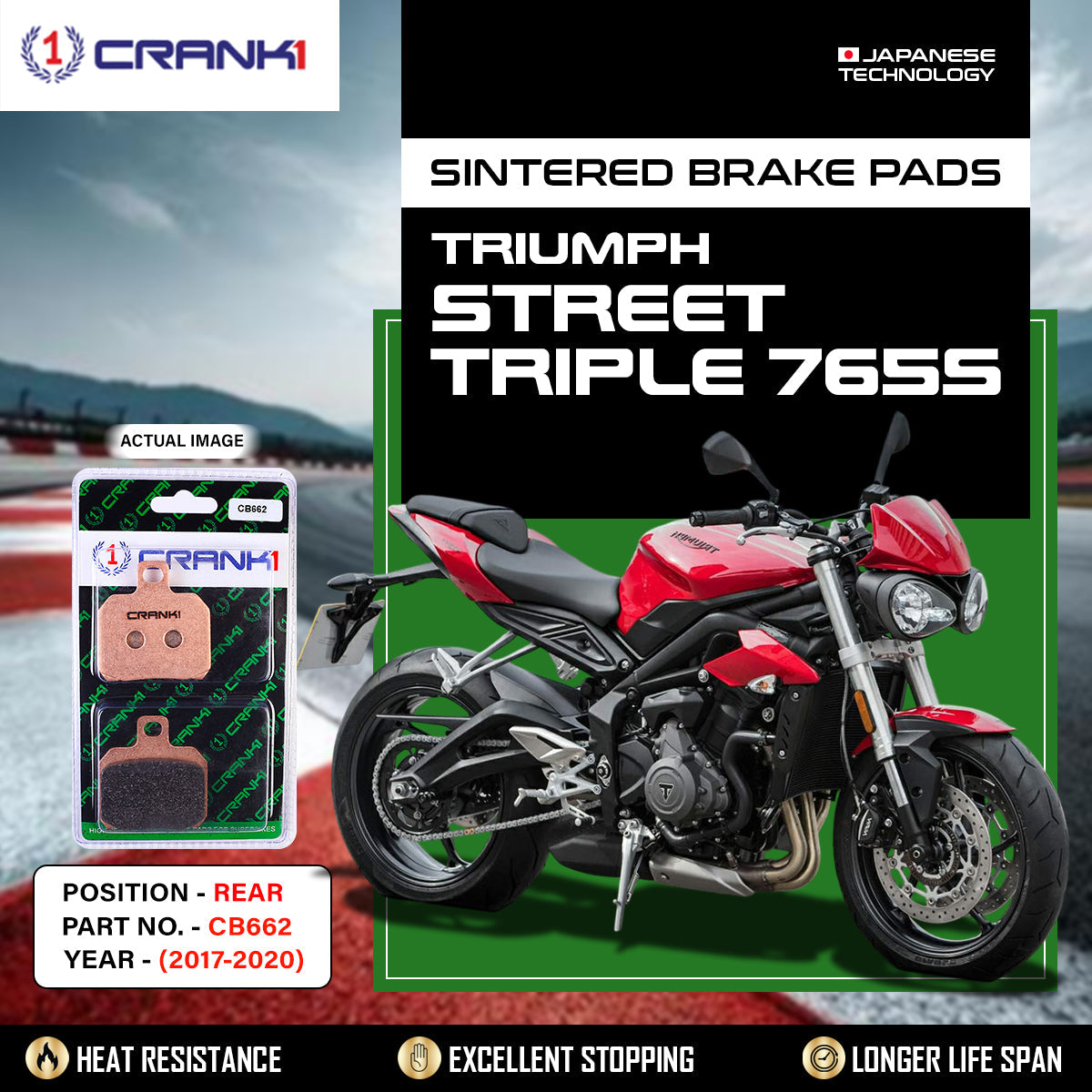 Sintered Brake Pads For Triumph Street Triple 765S (2017-2020) - Rear - CB662 - 1 Set - CRANK1