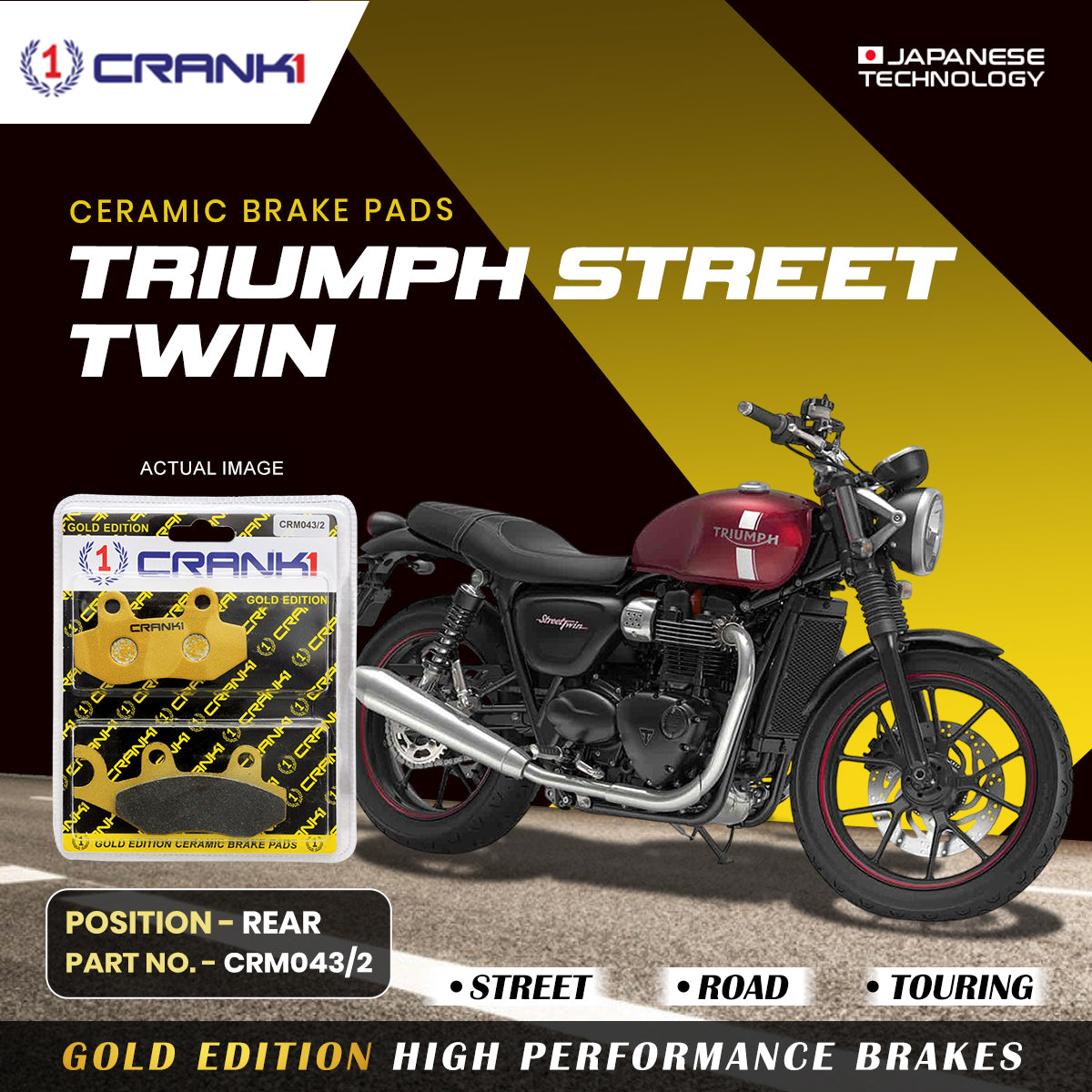 Ceramic Brake Pads For Triumph Street Twin - Rear - CRM043/2 - 1 Set - CRANK1