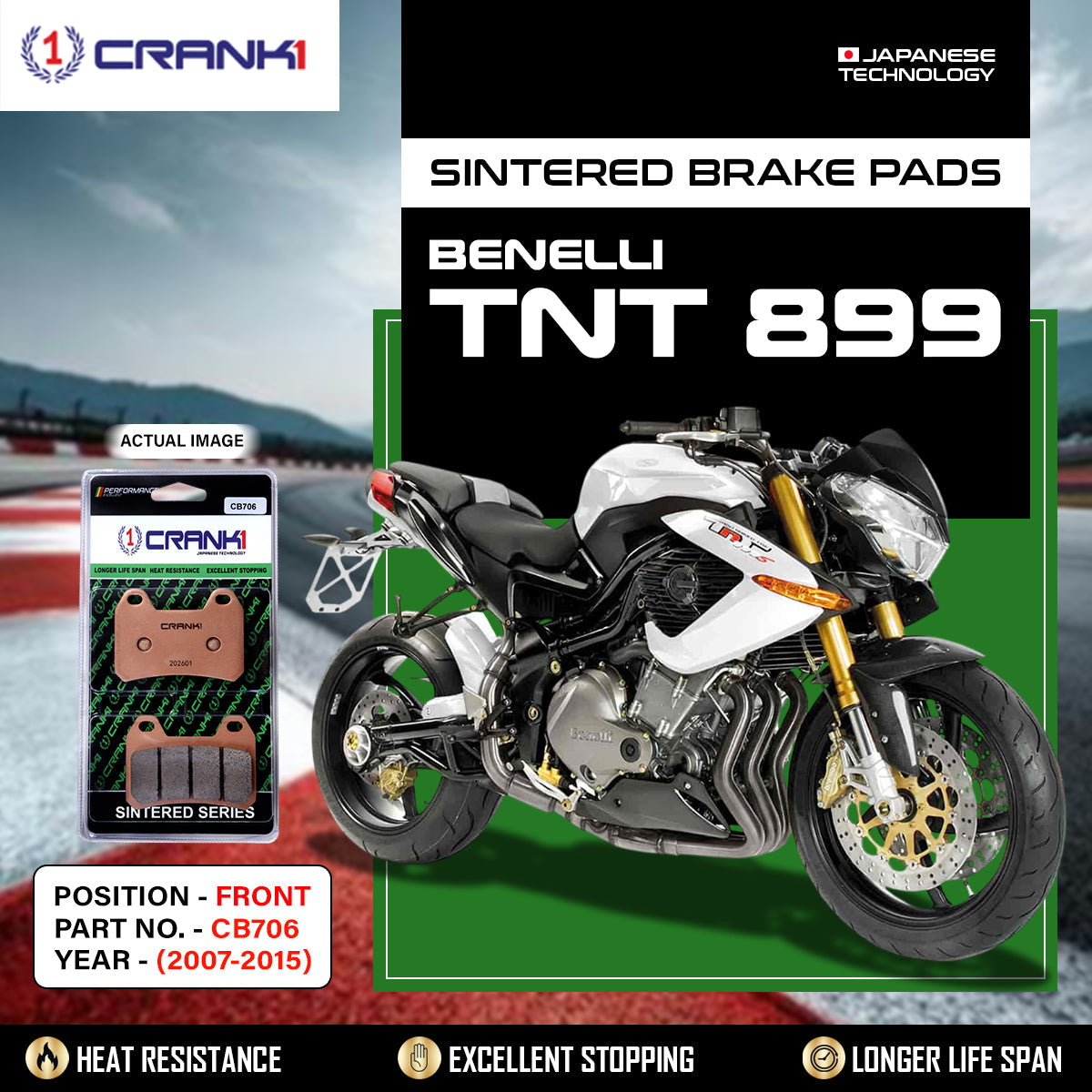 Sintered Brake Pads For Benelli TNT 899 (2007-2015) - Front - CB706 - 2 Sets - CRANK1