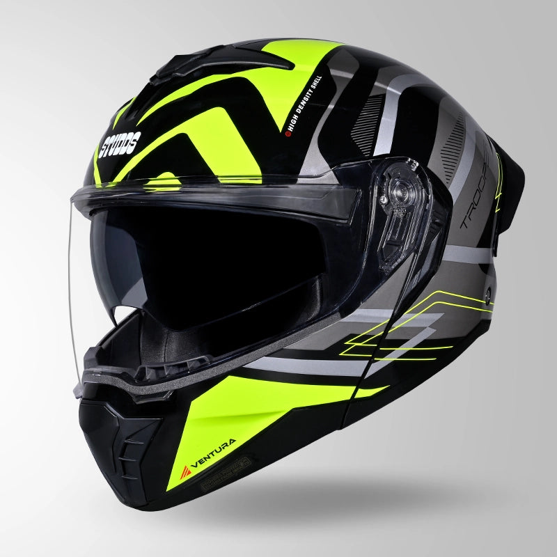 STUDDS Trooper D3 Ventura Decor Flip-Up Full Face Helmet | ISI & DOT Certified Modular Helmet