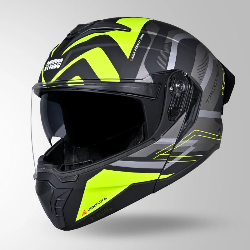 STUDDS Trooper D3 Ventura Decor Flip-Up Full Face Helmet | ISI & DOT Certified Modular Helmet