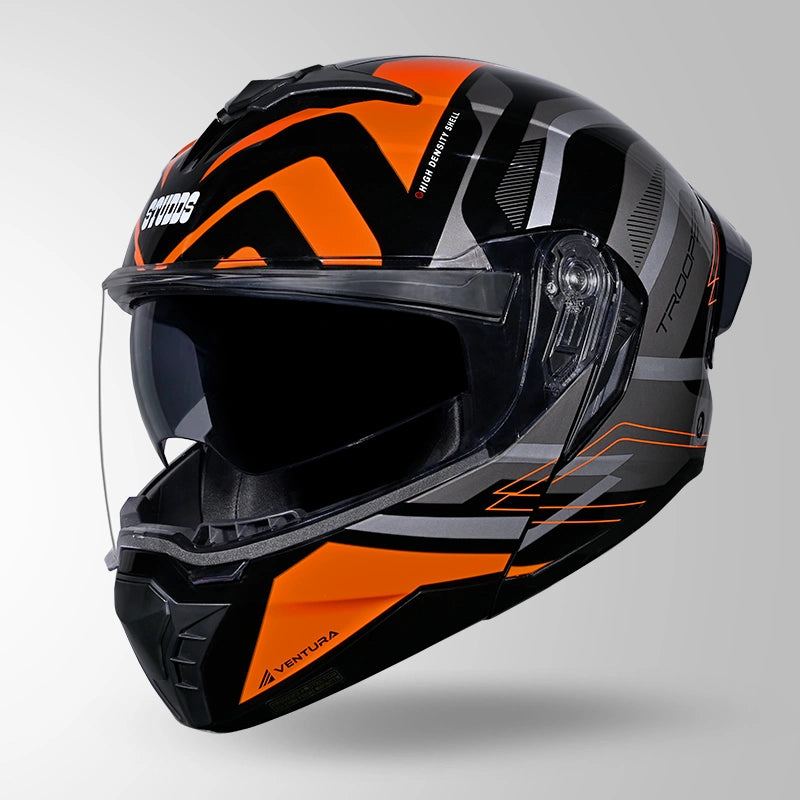 STUDDS Trooper D3 Ventura Decor Flip-Up Full Face Helmet | ISI & DOT Certified Modular Helmet