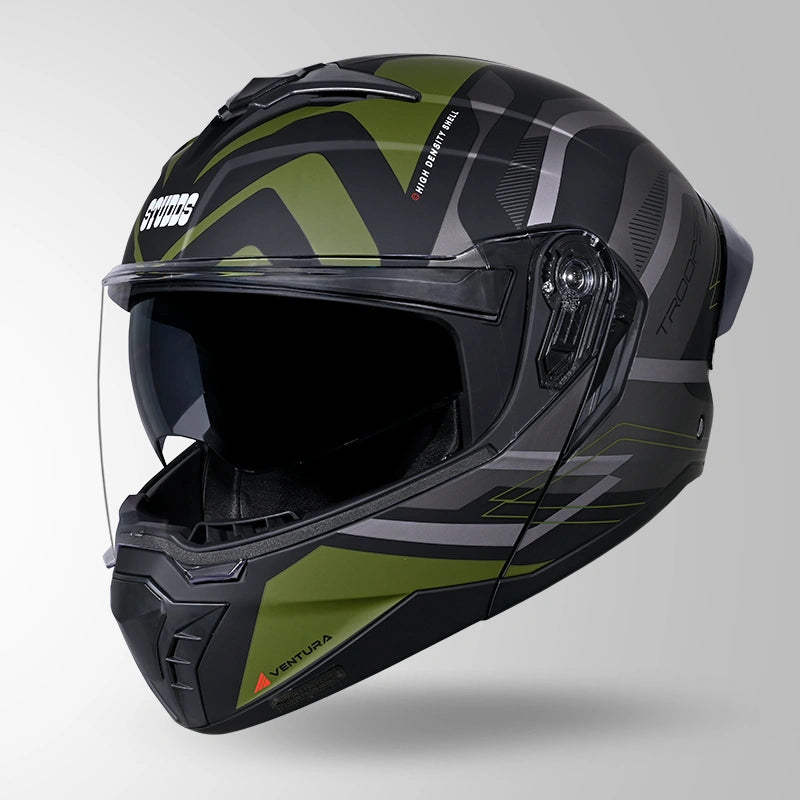 STUDDS Trooper D3 Ventura Decor Flip-Up Full Face Helmet | ISI & DOT Certified Modular Helmet