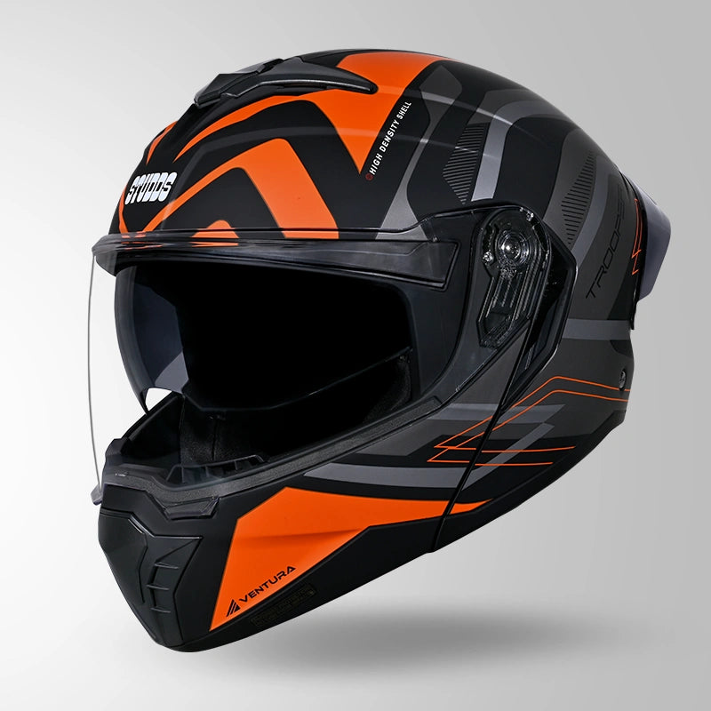 STUDDS Trooper D3 Ventura Decor Flip-Up Full Face Helmet | ISI & DOT Certified Modular Helmet