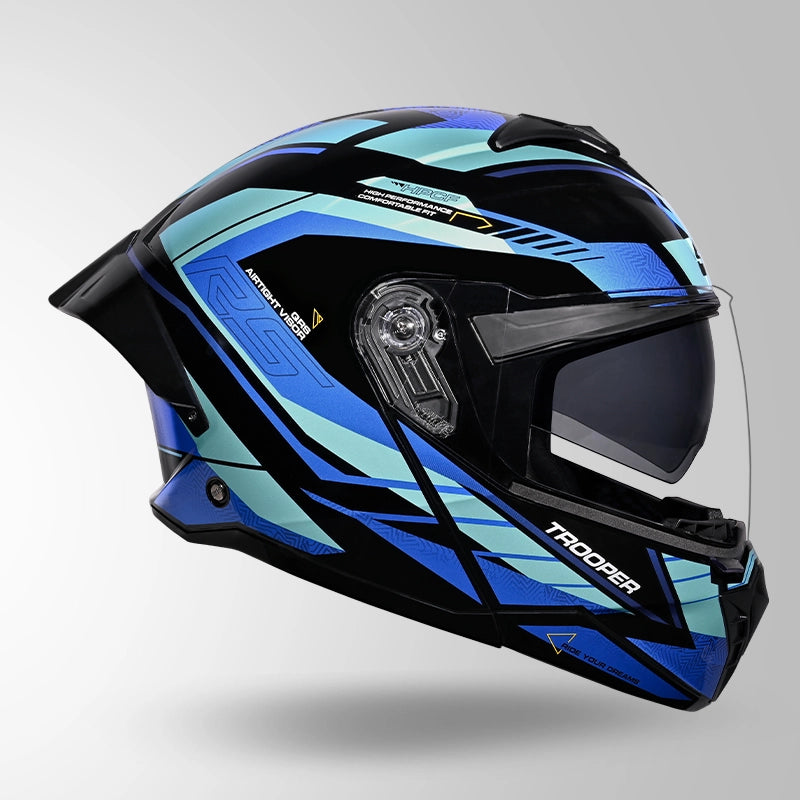 STUDDS Trooper D4 Race Decor Blue Flip-Up Full Face Helmet | ISI & DOT Certified Modular Helmet
