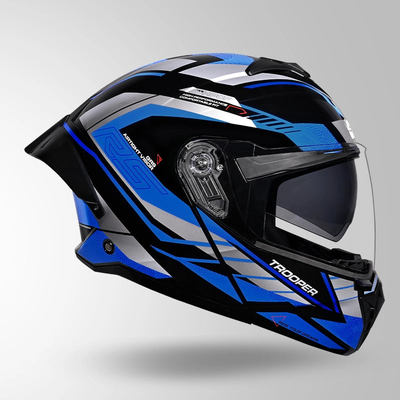 STUDDS Trooper D4 Race Decor Blue Flip-Up Full Face Helmet | ISI & DOT Certified Modular Helmet