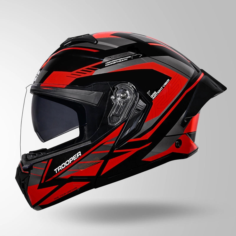 STUDDS Trooper D4 Race Decor Blue Flip-Up Full Face Helmet | ISI & DOT Certified Modular Helmet