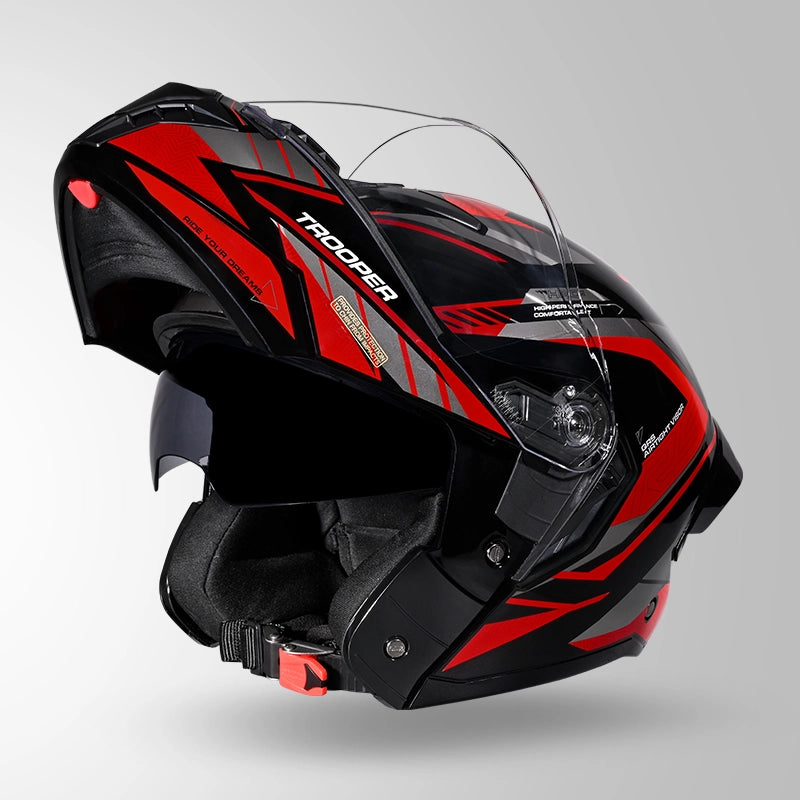STUDDS Trooper D4 Race Decor Blue Flip-Up Full Face Helmet | ISI & DOT Certified Modular Helmet