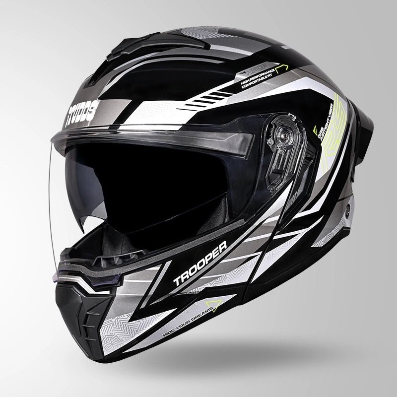 STUDDS Trooper D4 Race Decor Blue Flip-Up Full Face Helmet | ISI & DOT Certified Modular Helmet