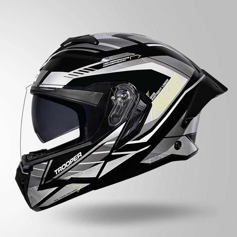 STUDDS Trooper D4 Race Decor Blue Flip-Up Full Face Helmet | ISI & DOT Certified Modular Helmet