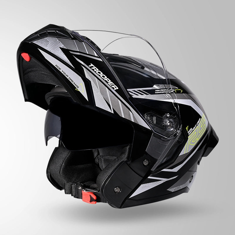 STUDDS Trooper D4 Race Decor Blue Flip-Up Full Face Helmet | ISI & DOT Certified Modular Helmet