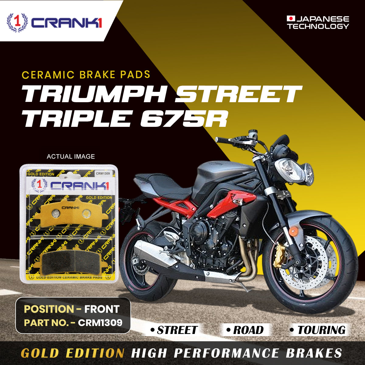 Ceramic Brake Pads For Triumph Street Triple 675 R - Front - CRM1309 - 2 Sets - CRANK1