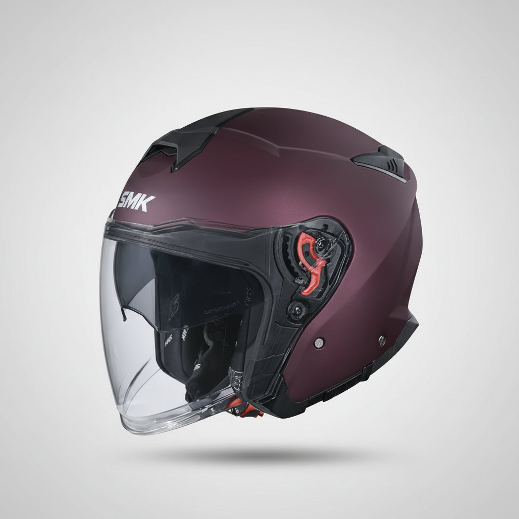 SMK GTJ Solid Open Face Helmet | ECE 22.06 Certified Touring Helmet - Wine Red (MA300)