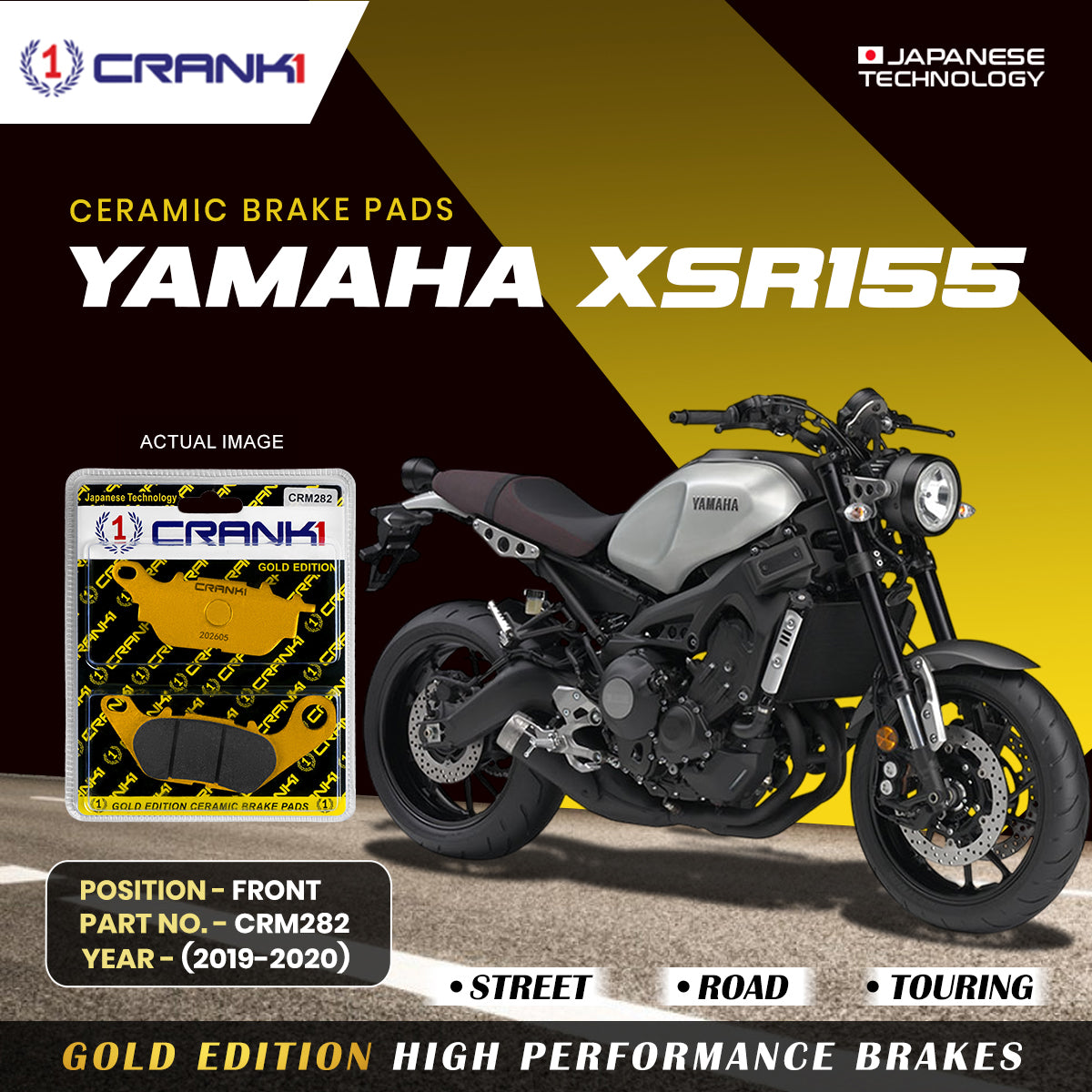 Ceramic Brake Pads For Yamaha XSR155 (2019-2020) - Front - CRM282 - 1 Set - CRANK1