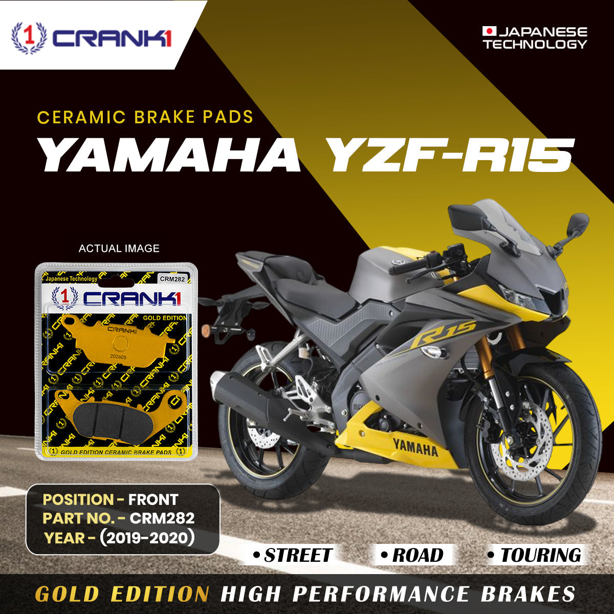 Ceramic Brake Pads For Yamaha YZF-R15 (2019-2020) - Front - CRM282 - 1 Set - CRANK1