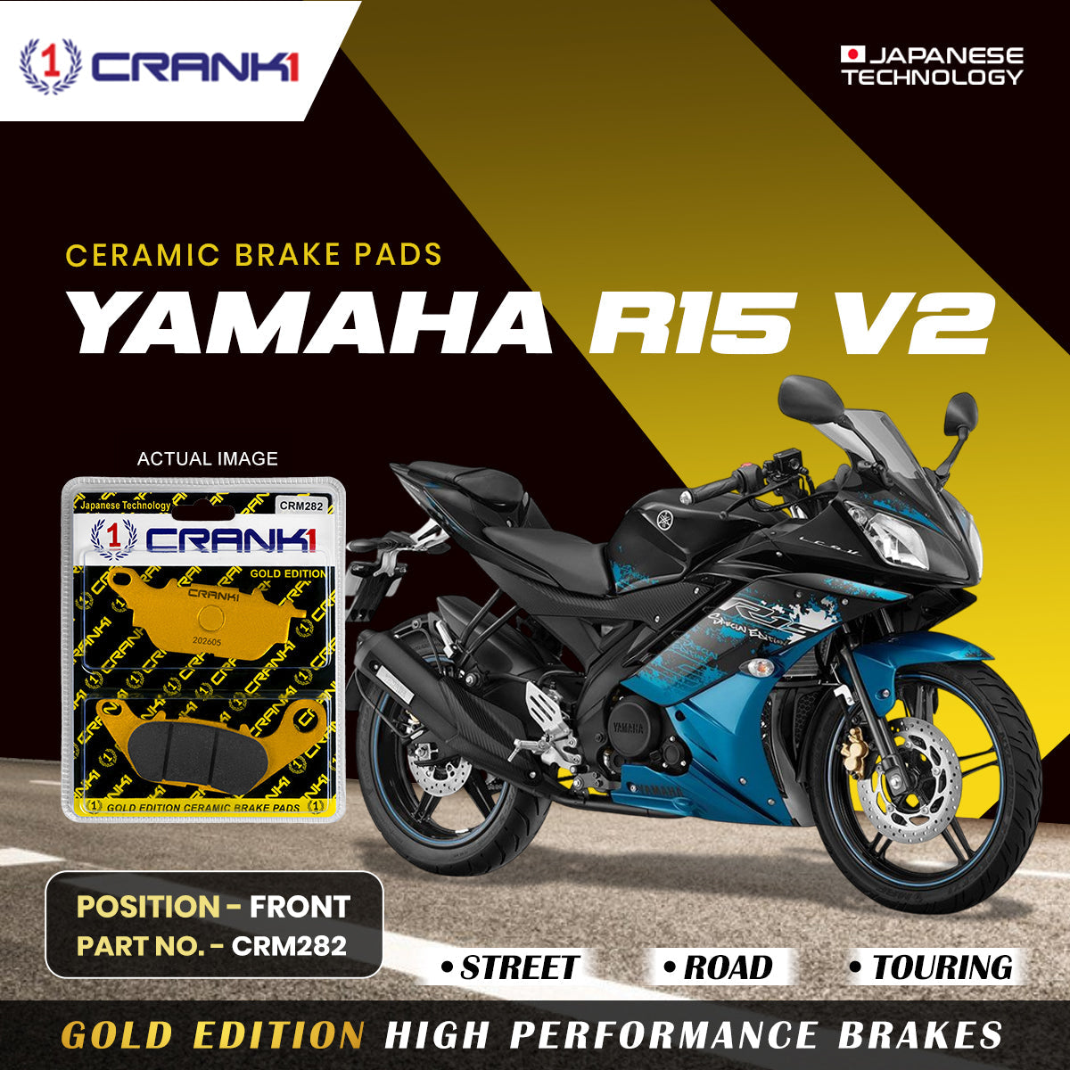 Ceramic Brake Pads For Yamaha R15 V2 - Front - CRM282 - 1 Set - CRANK1