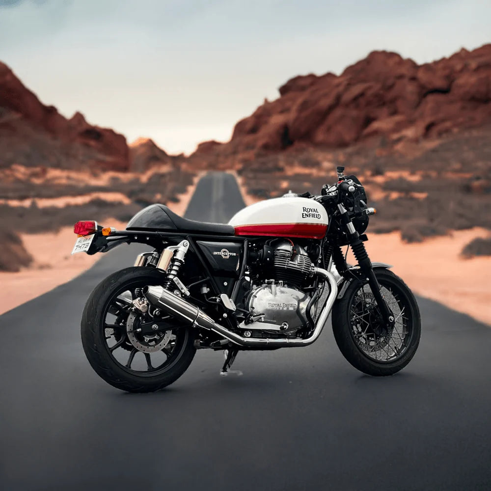 Barrel ATOM 2.0 Slip-On Exhaust for Royal Enfield Interceptor 650 & Continental GT 650 | SS304 Stainless Steel - Mirror & Black