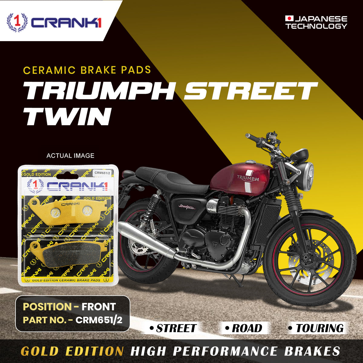 Ceramic Brake Pads For Triumph Street Twin - Front - CRM651/2 - 1 Set - CRANK1